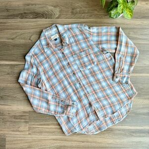 Universal Thread Blue/Tan Plaid Gauzy Cotton Button-Up Shirt Chest Pocket SizeXS